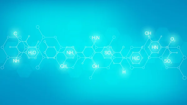 Patrón químico abstracto sobre fondo verde con fórmulas químicas y estructuras moleculares. Concepto de ciencia e innovación tecnológica . —  Fotos de Stock