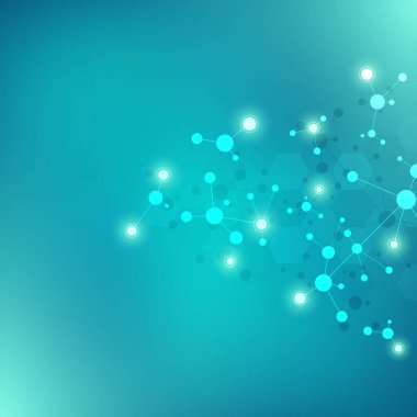 Moleküllerin soyut arka planı. Moleküler yapılar veya DNA ipliği, genetik mühendislik, sinirsel ağ, yenilik teknolojisi, bilimsel araştırma. Teknoloji, bilim ve tıp konsepti.