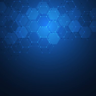 Soyut teknoloji ya da altıgen şekilli tıbbi geçmiş. Sağlık teknolojisi, yenilik tıbbı, sağlık, bilim ve araştırma konseptleri ve fikirleri.