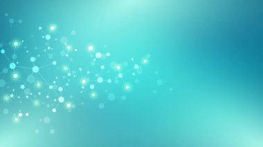 Moleküllerin soyut arka planı. Moleküler yapılar veya DNA ipliği, genetik mühendislik, sinirsel ağ, yenilik teknolojisi, bilimsel araştırma. Teknoloji, bilim ve tıp konsepti.