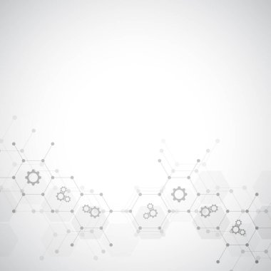 Vites ve dişli ikonlarıyla soyut teknik arkaplan. Yenilik teknolojisi için şablon tasarımı.