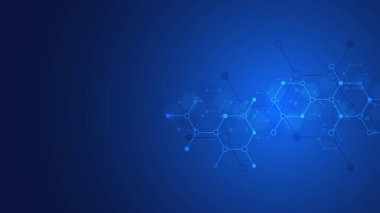 Moleküllerin soyut arka planı. Moleküler yapılar veya kimya mühendisliği, genetik araştırma, yenilik teknolojisi. Bilimsel, teknik veya tıbbi kavram.