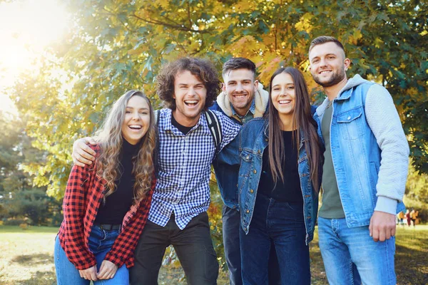 Gli amici felici ridono del parco. . — Foto Stock