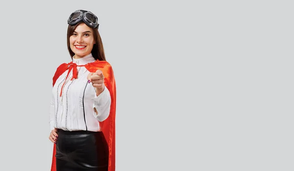 Formal woman in red cloak and glasses — Stock Photo, Image