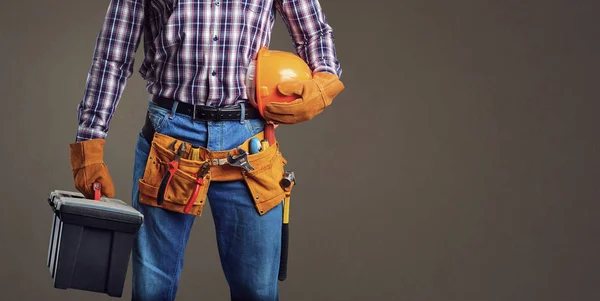 Crop foreman with box of tools — Stock Photo, Image