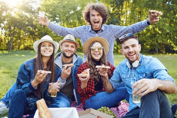 Happy friends on a picnic in the park. — Stock Photo, Image