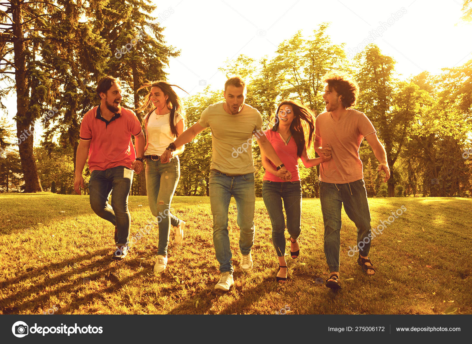 ildsted Gøre husarbejde hende A group of happy people at sunset on the nature. Stock Photo by ©lacheev  275006172