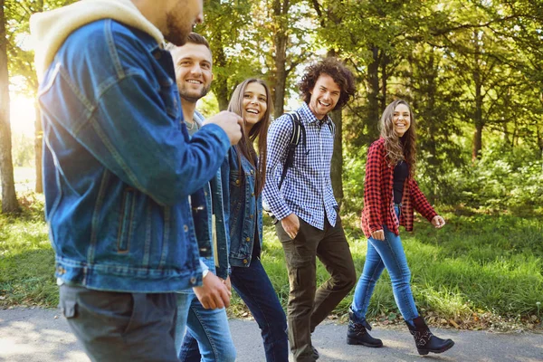 Amigos felices se ríen del parque . — Foto de Stock