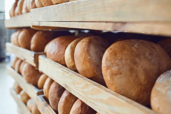 Лоток зі свіжим хлібом крупним планом . — стокове фото