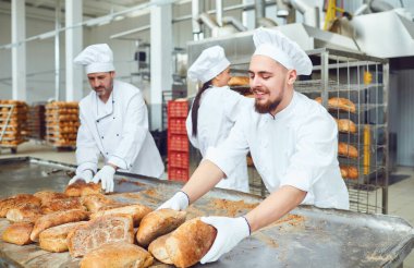 Fırıncılar fırında birlikte çalışıyorlar.