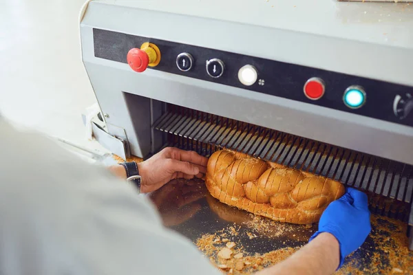 Industrial bread cutting machine.