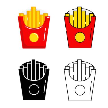 Simge Fast Food Fransız Kızartmalarını Ana Hatta, Siluette, Doğrusal ve Doldurulmuş Renk Çizgi Film Tarzı Vektörü İzole Tasarımında Ayarla
