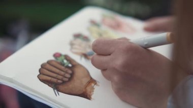 kapatmak atış çizimleri ile bir not defteri sanatçı sanat tasvir nişanlandı