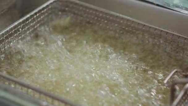 沸腾油中的生薯条. — 图库视频影像