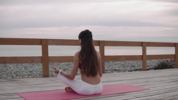 Meditasyon bir genç kadının arkadan görünüm. — Stok video