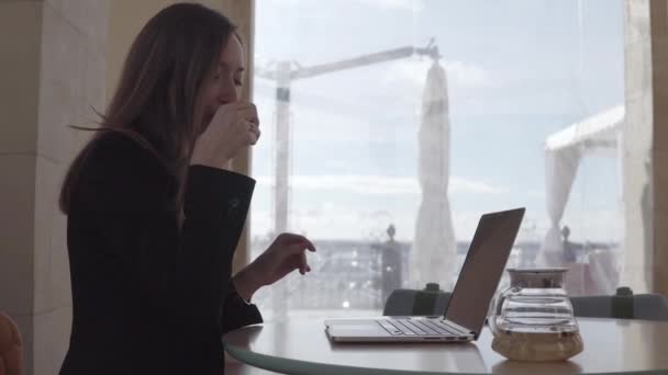 女商务女性在室内工作的个人笔记本电脑. — 图库视频影像