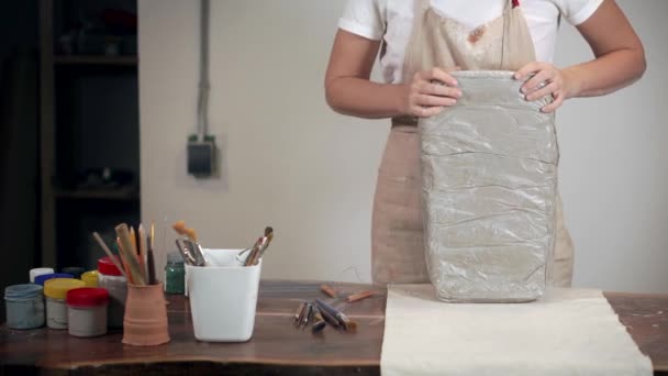 Ceramista femenina en el taller . — Vídeos de Stock