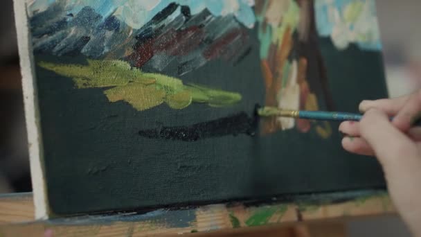 Coups de pinceau de peinture d'artiste paysage — Video