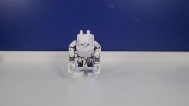 Küçük robot laboratuvarda şınav yapıyor