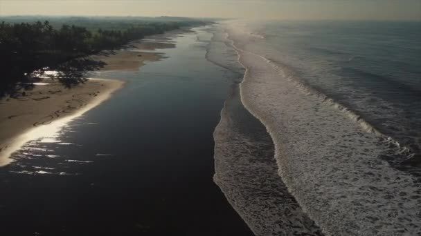 Brzeg oceaniczny wyspy tropikalnej, widok z lotu ptaka — Wideo stockowe