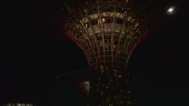 SINGAPORE - 8 Ocak 2020: Körfez kenarındaki bahçeler, gece vakti doğa parkı, karanlıkta süperağaçlar