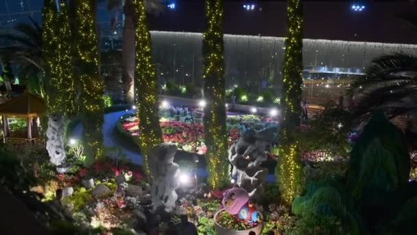 싱가포르만의 정원에 있는 플라워 돔의 마술적 인 분위기 — 비디오