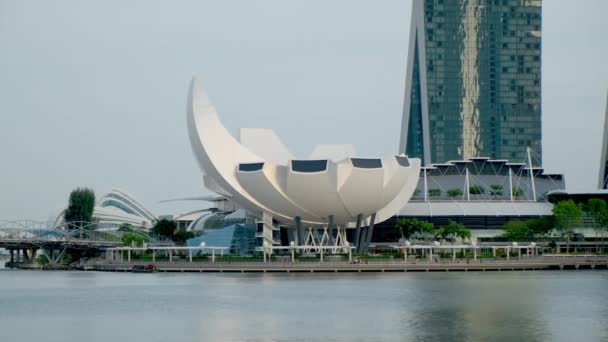 Muzeum ArtScience i Marina Bay Sands wieże. Scena Singapur — Wideo stockowe