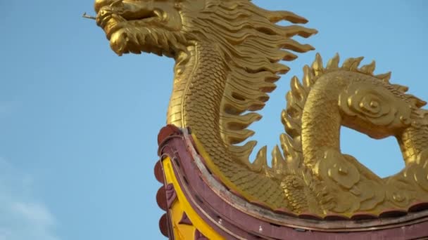 Декор дракона на крыше вьетнамского буддийского храма — стоковое видео