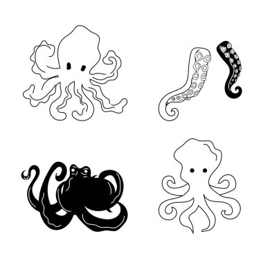 Şirin Ahtapot Vektör Çizgisi - Tek Renkli Denizci Yaratığı