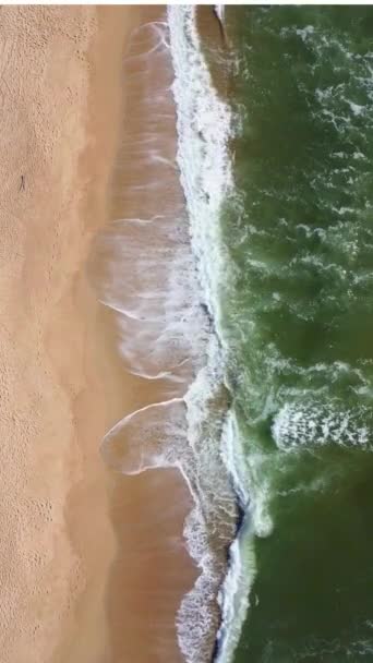 Vertikal Rekaman Drone Udara Dari Gelombang Besar Mencuci Pantai — Stok Video