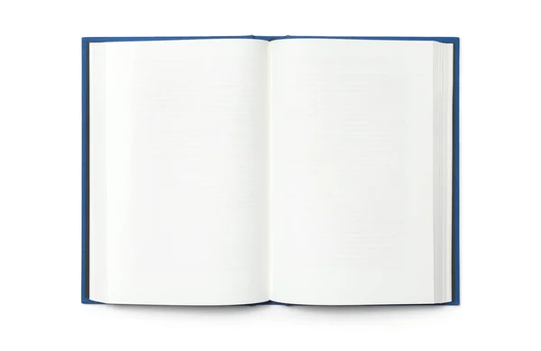 Libro Abierto Blanco Aislado Vista Frontal Superior Tapa Dura Azul —  Fotos de Stock