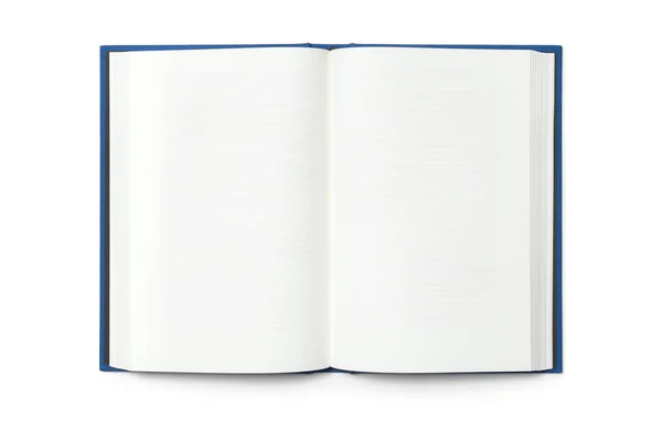 Livro Aberto Branco Isolado Vista Frontal Superior Capa Dura Azul — Fotografia de Stock