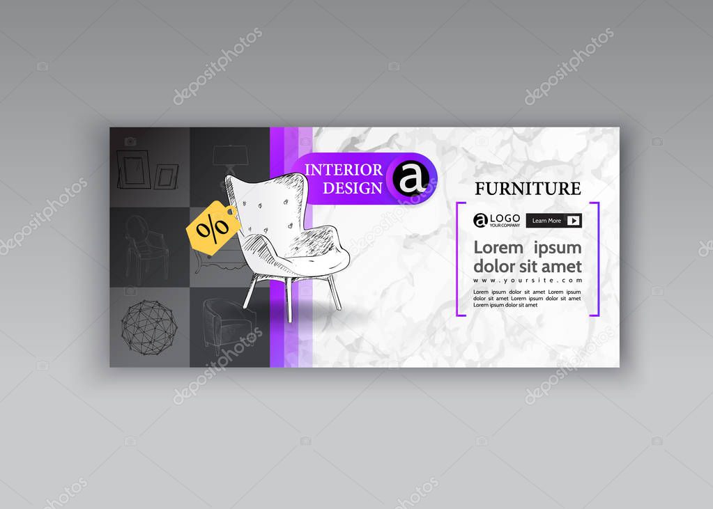 Banner of hand drawn furniture store, apartment, promotion, sale, ads