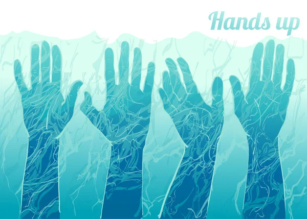 Vektör insanlar izole suluboya resim ulaşan ellerini yükselterek — Stok Vektör