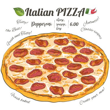 Vektör dilim pizzaya beyaz arka plan üstten görünüm