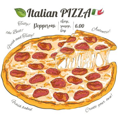Vektör dilim pizzaya beyaz arka plan üstten görünüm