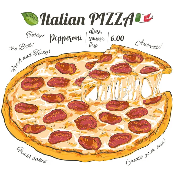 Vector fatia pizza no fundo branco vista superior —  Vetores de Stock