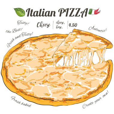 Vektör dilim pizzaya beyaz arka plan üstten görünüm