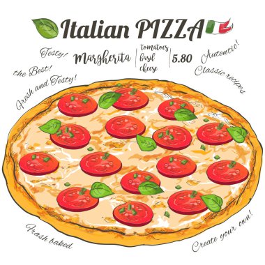 Vektör dilim pizzaya beyaz arka plan üstten görünüm