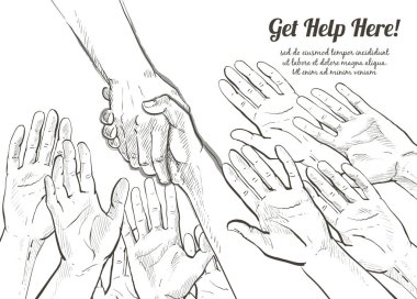 Helping hand concept hands taking each other vector line illustration clipart