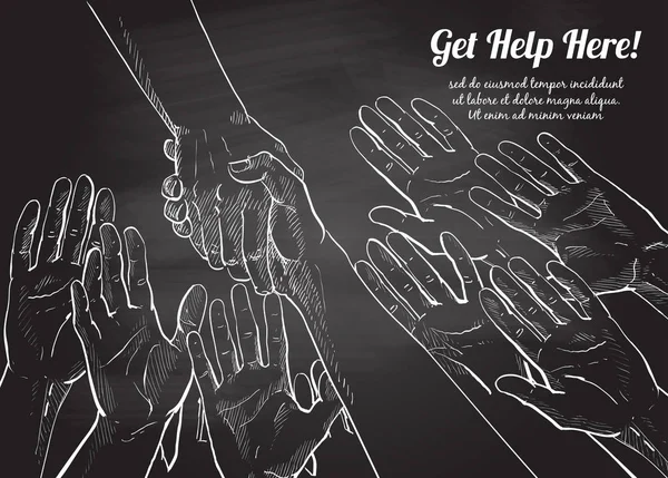 Допомагаючи руці концепції руки взяти один одного Векторні лінії ілюстрації — стоковий вектор
