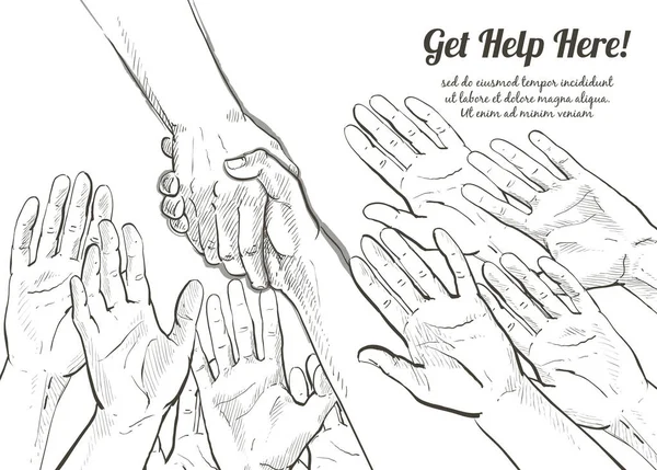 Helping hand concept hands taking each other vector line illustration Royalty Free Stock Vectors