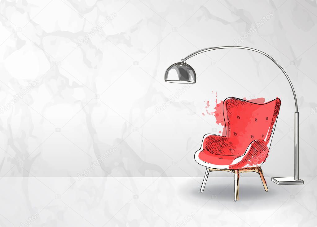 Interior design detail room, apartment, sketch hand drawn vector