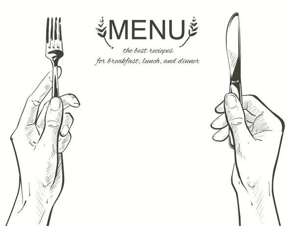 Mains vectorielles tenant un couteau et une fourchette — Image vectorielle