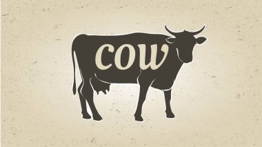 Grafik çizgi tarzında Cow, el çizim vektör görüntü