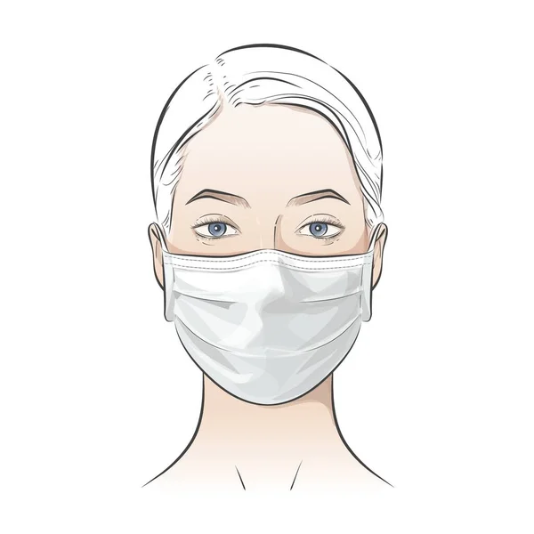 Векторный человек носит одноразовую медицинскую хирургическую маску для защиты от токсичного загрязнения воздуха города — стоковый вектор
