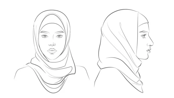 Arabische vrouw uit het Midden-Oosten. Vector lijn schets illustratie. — Stockvector