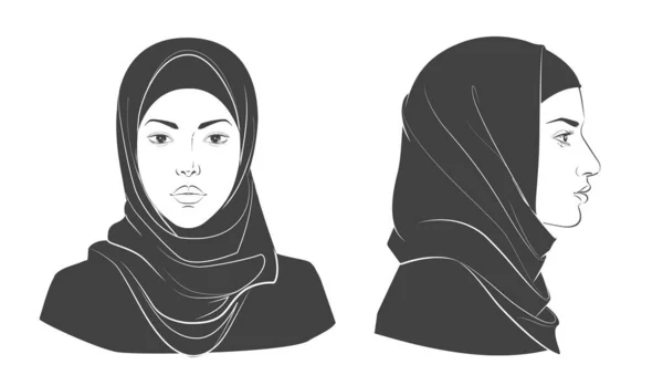 Arabische vrouw uit het Midden-Oosten. Vector lijn schets illustratie. — Stockvector