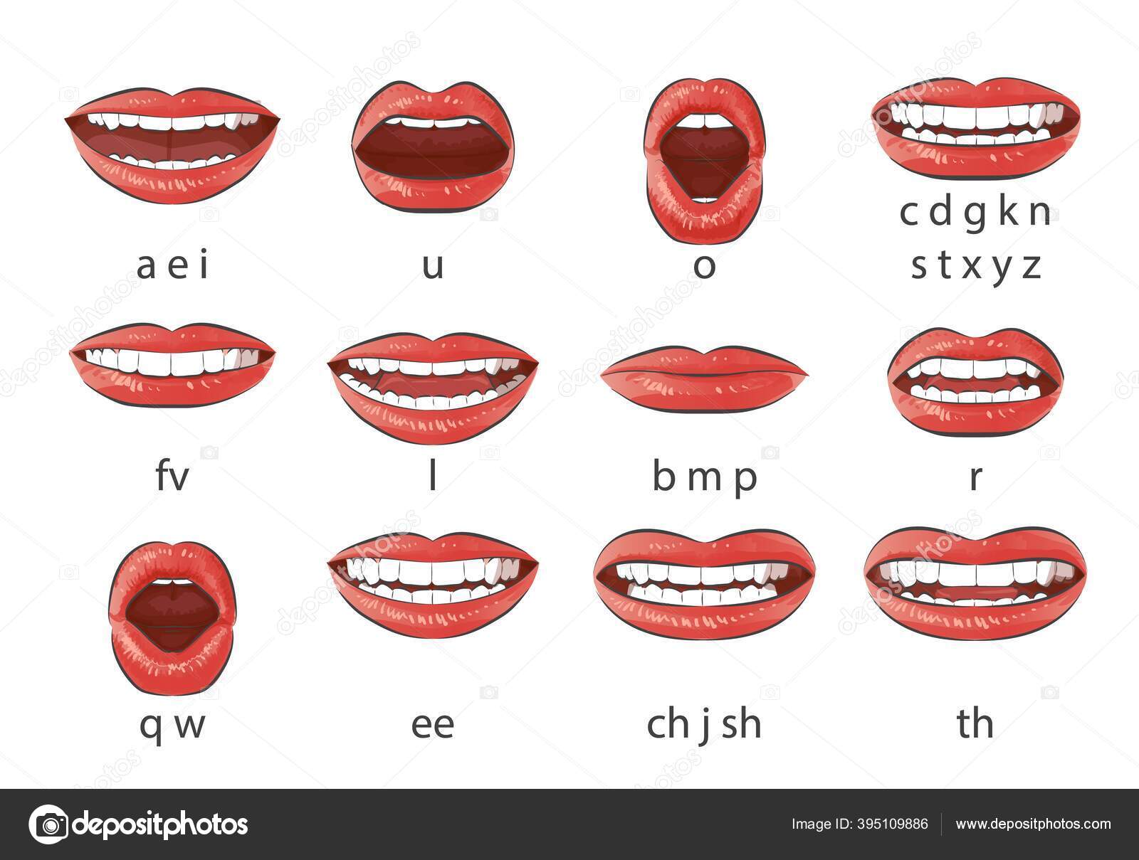 Conjunto de expressão de música de lábios de boca. lip poses para