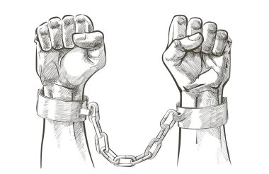 Sketch vector Handcuffs on the hands of the slave black African Americans clipart